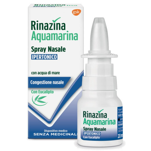Rinazina Aquamarina Spray Nasale Ipertonico con Eucalipto 20ml - Sollievo Naturale per il Naso