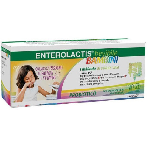 Enterolactis Bevibile Bambini 12 Flaconcini x 10 ml - Probiotico per il Benessere Intestinale dei Bambini