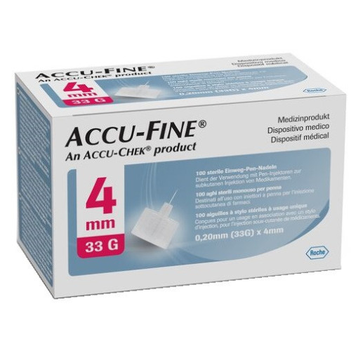 Ago ipodermico monouso per penna da insulina accu-fine in acciaio inox diametro gauge 33 lunghezza 4 mm 100 pezzi