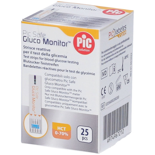 Strisce misurazione glicemia pic gluco monitor 25 pezzi