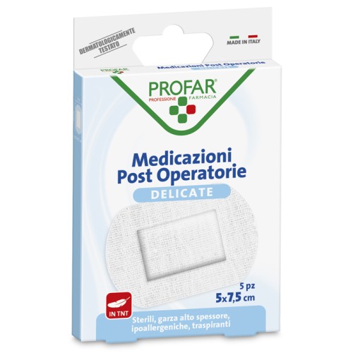 Medicazione post operatoria sterile garza antiaderente 5x7,5 cm 5 pezzi profar