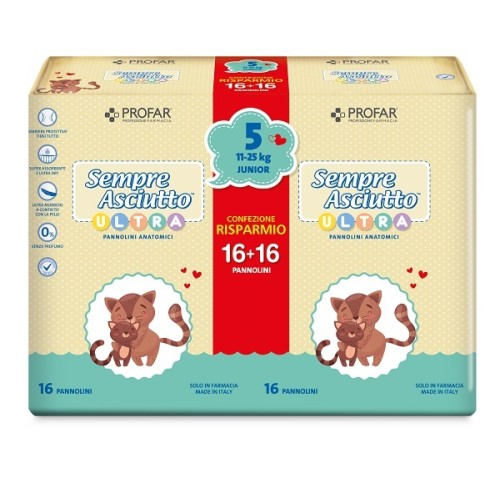 Pannolini profar sempre asciutto ultra junior 11/25 kg bipacco 16+16 pezzi