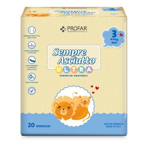 Pannolini profar sempre asciutto ultra midi 4/9 kg 20 pezzi
