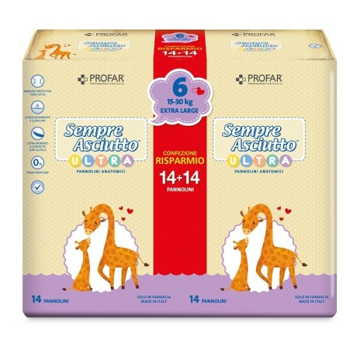 Pannolini profar sempre asciutto ultra extra 15/30 kg bipacco 14+14 pezzi